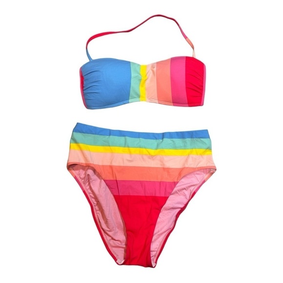 La Blanca Striped Bandeau High Waisted Bikini NWOT